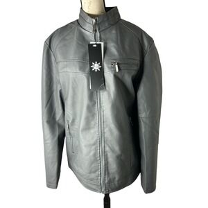 American Breed Gray Faux Leather Moto Jacket Unisex Size L NEW